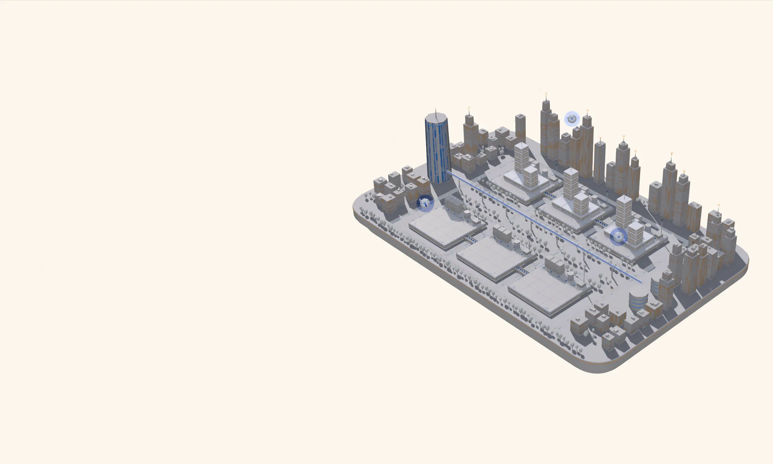 Meteor’s agents orbiting a futuristic city that stands for a company’s IT landscape, floating in space.