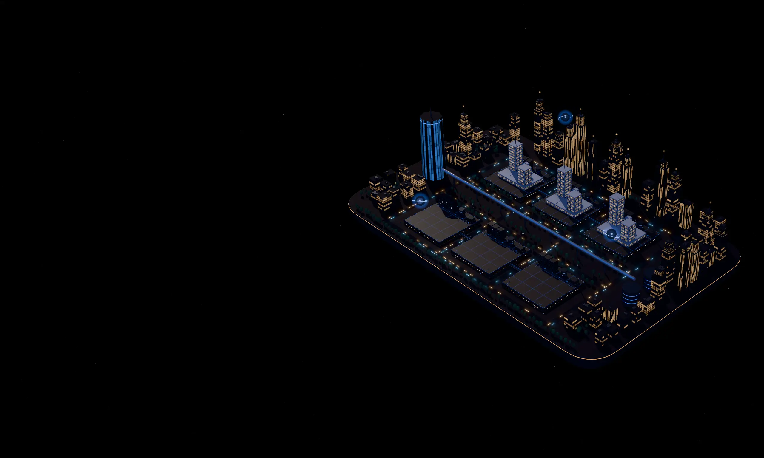 Meteor’s agents orbiting a futuristic city that stands for a company’s IT landscape, floating in space.
